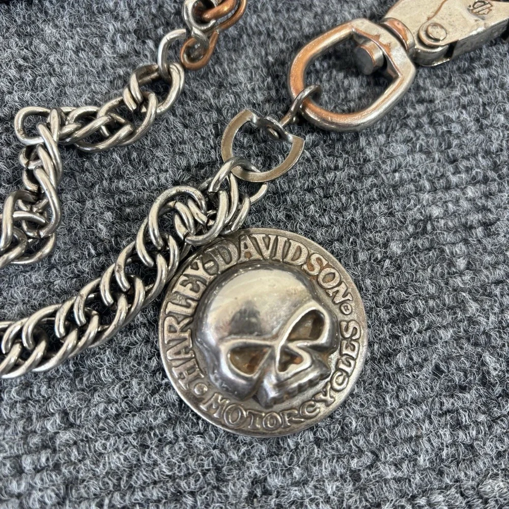Vintage 90s Harley Davidson Leather Wallet And Willie-G Skull Chain H-D 90s